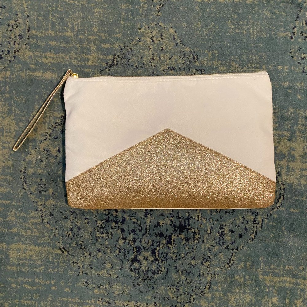 Nuxe White Suede-feel and Gold Glitter Bag/Clutch
